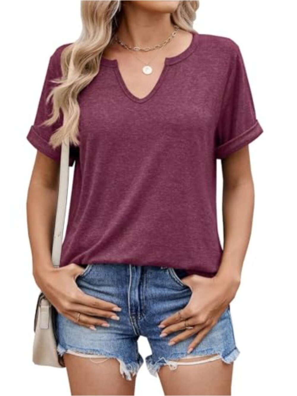Womens Summer Tops Short Sleeve V Neck Casual Soft Basic Tee Shirt